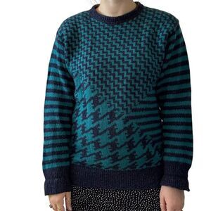 Vintage Gianfranco Ruffuni Blue Donegal Fleck Geometric Ski Wool Sweater Sz M